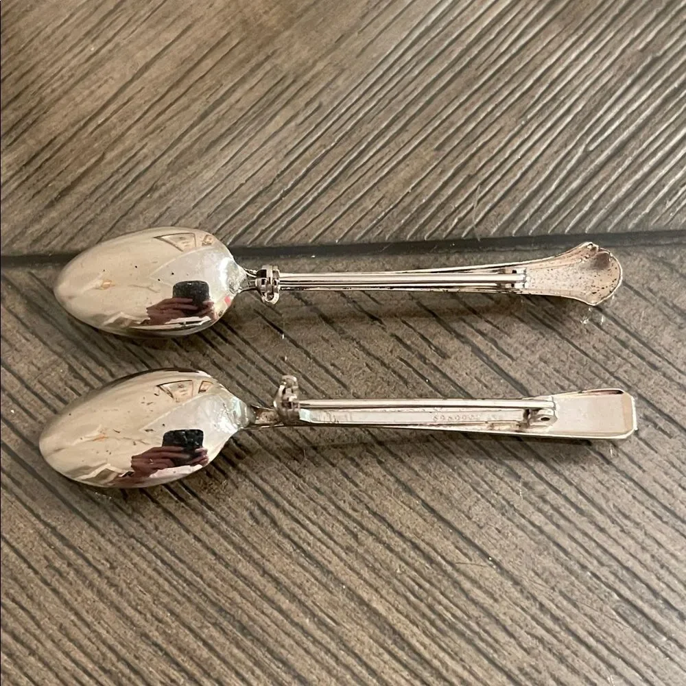 2 Vintage Silver Tone Spoon Brooch Pin 2.5